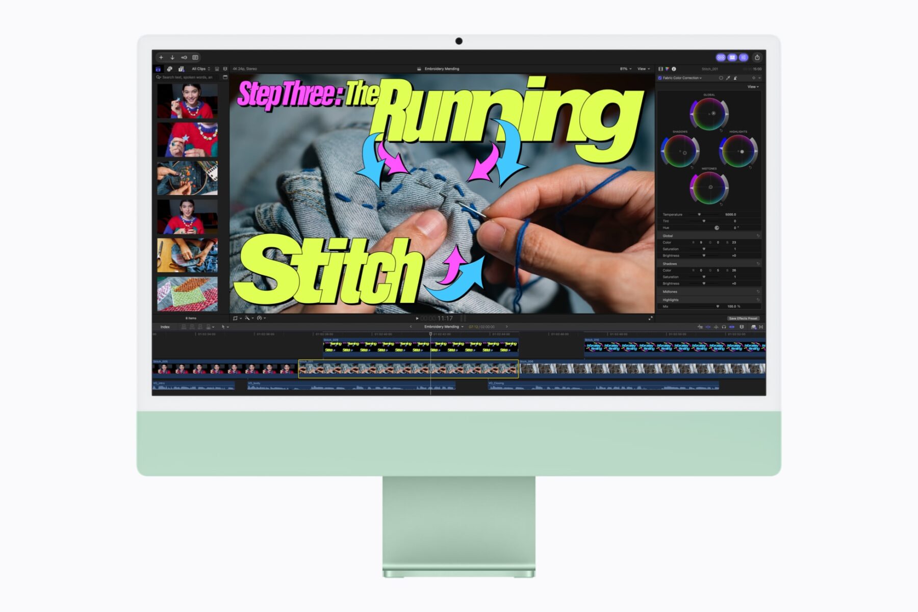 Een videoproject in Final Cut Pro op de iMac met M6