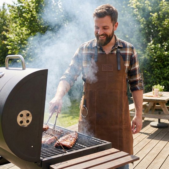 Leren barbecueschort